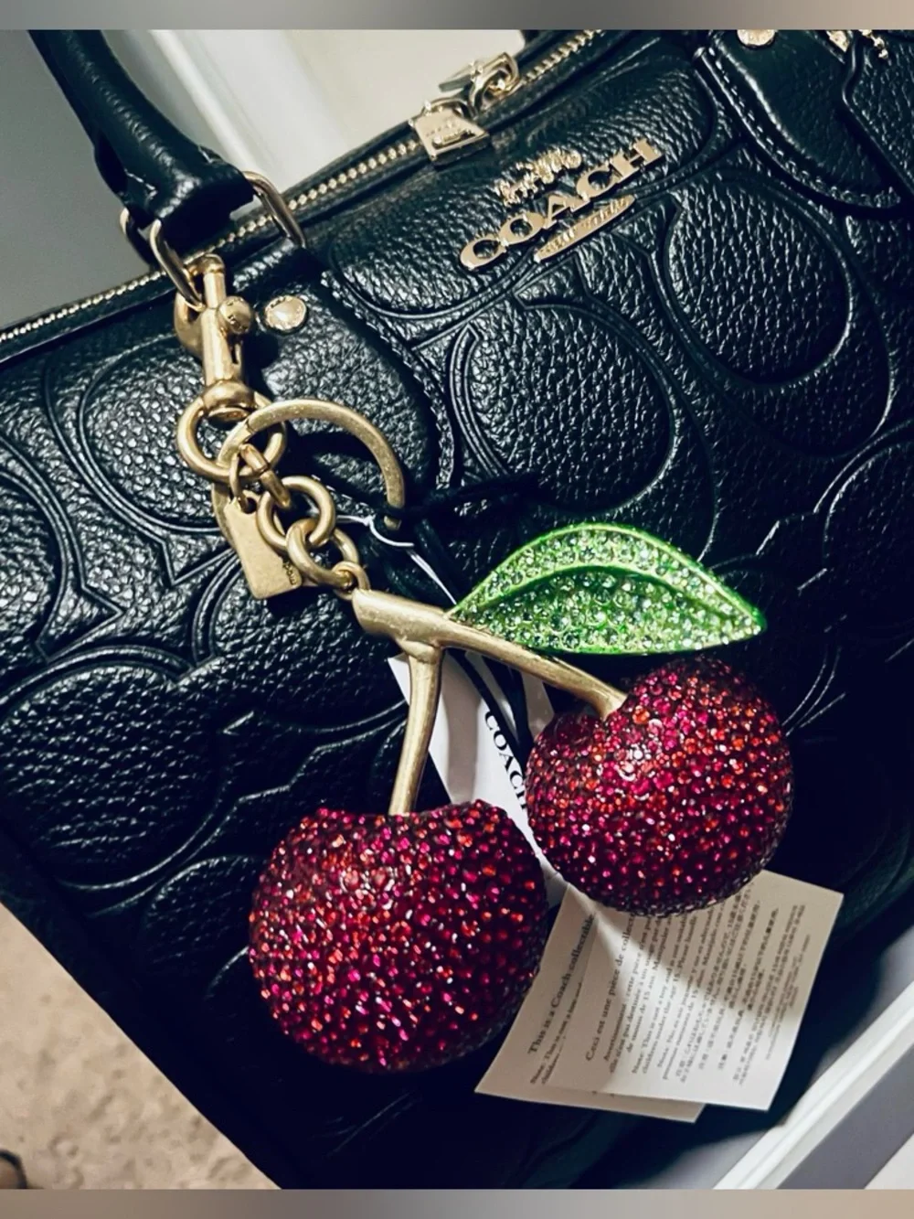 Coach Outlet Large Crystal Cherry Bag Charm - Picture 2 of 3